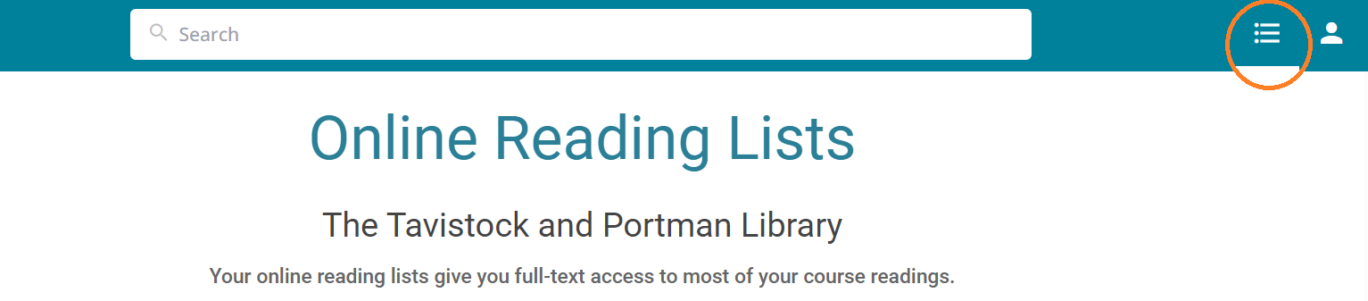 The Keylinks home page with three bars in the top right-hand corner highlighted to indicate how to navigate to lists manaually