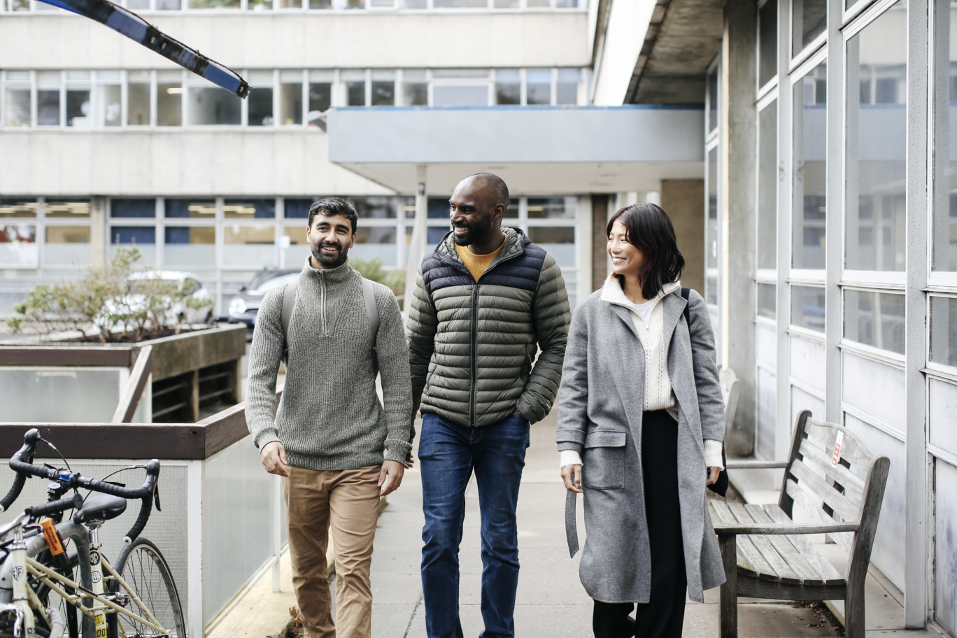 Group of students walking outside the Tavistock Centre