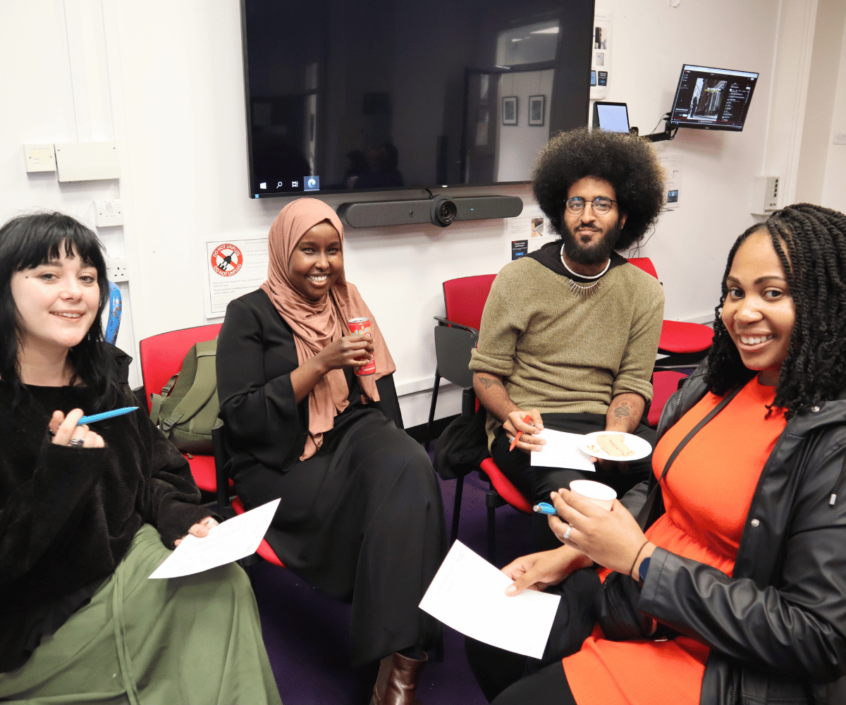 Group of four students during student social event