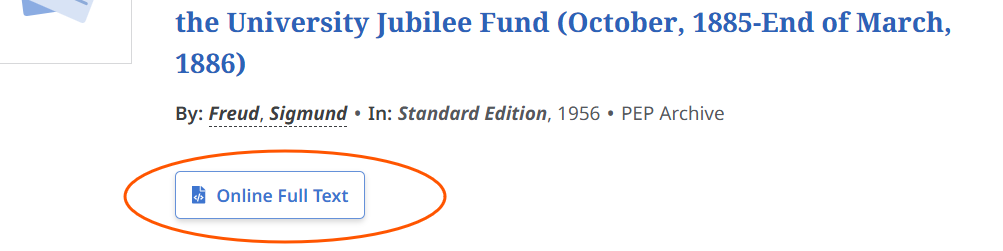 PEP Archive results with the Online Full Text button highlighted